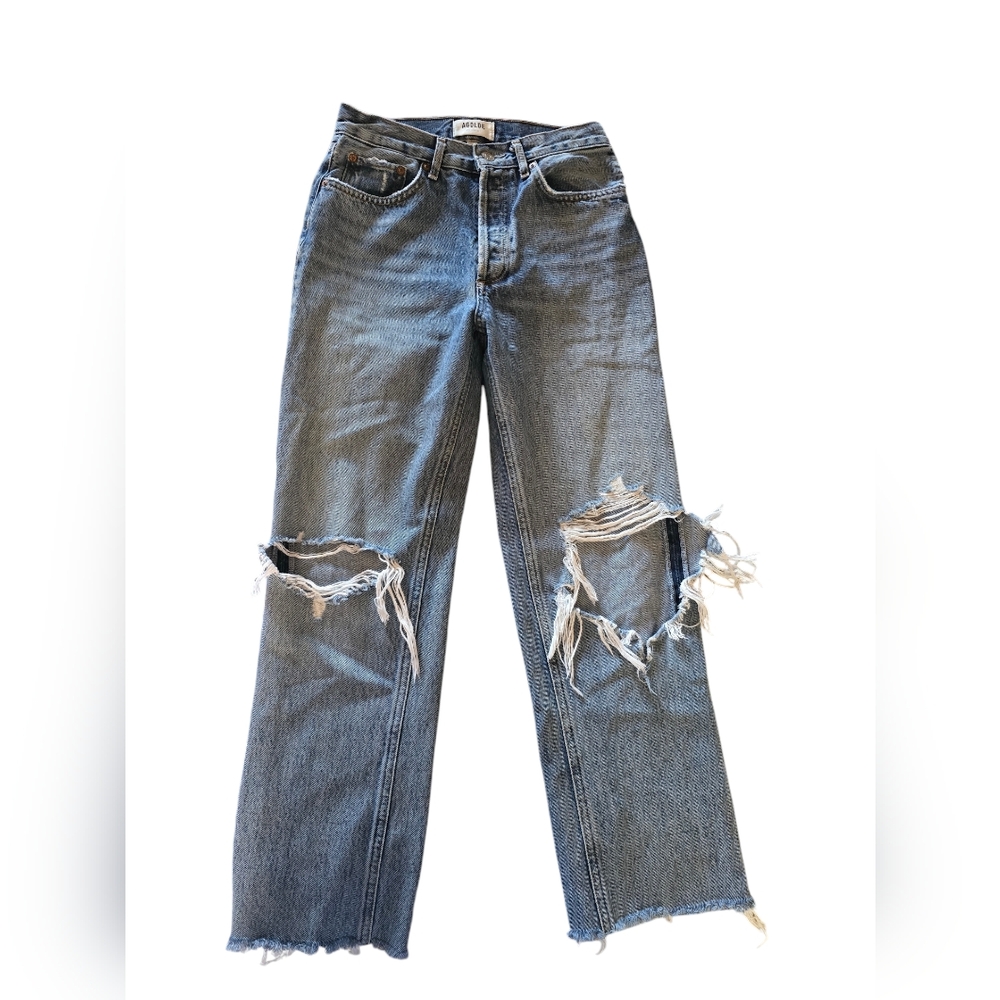 AGOLDE Lana Medium Wash Distressed Mid Rise Jeans